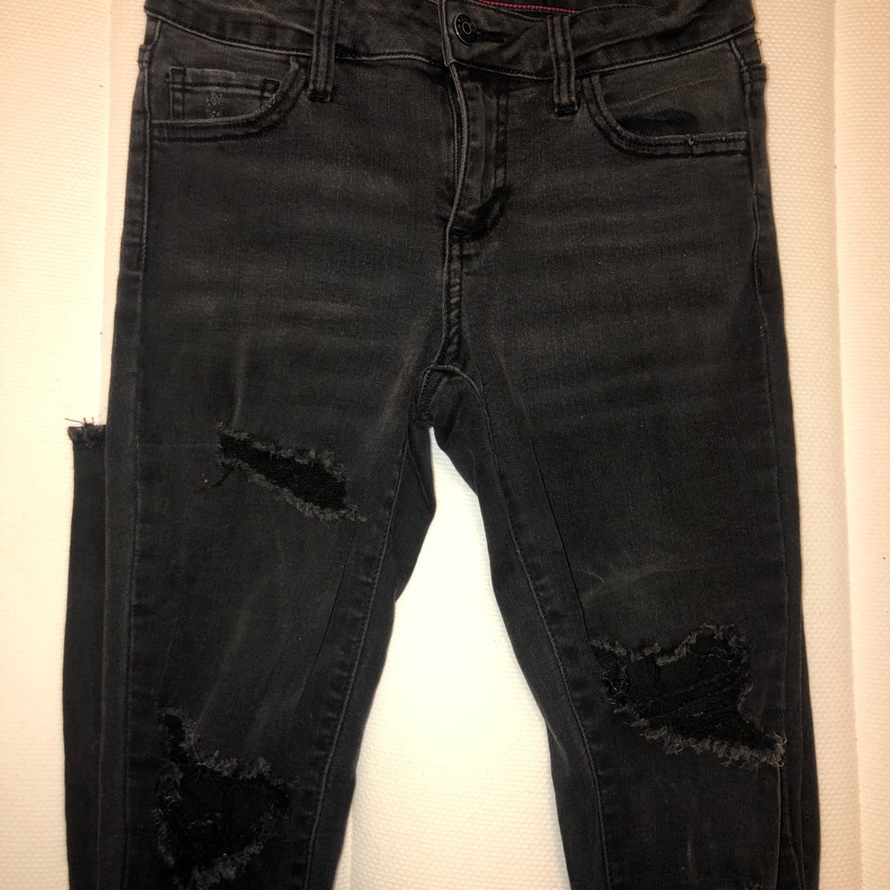 Black distressed mid waist jeans